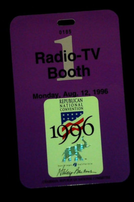 Bob Dole RNC Radio Ticket Stub TV Pass Badge Madison Square Garden Elephant 1996