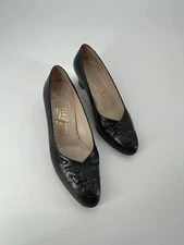 VTG Salvator Ferragamo Black Leather Snake Heel Pumps Size 7.5B