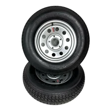 2-Pk Trailer Tire On Rim ST205/75D15 LRC Bias 6 Ply 5 Lug 5x5 Silver Modular Rim