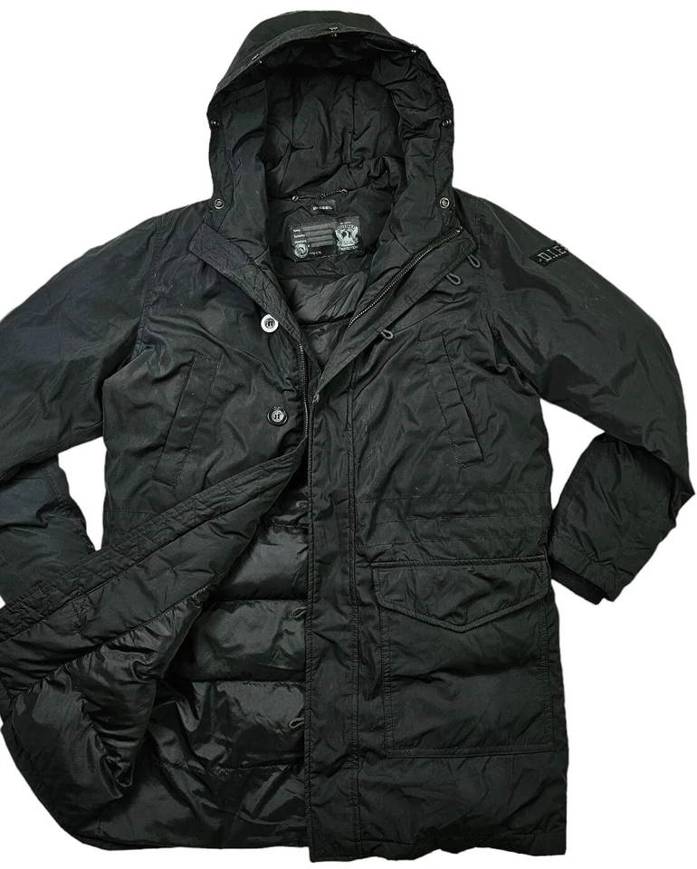*HOT AUTHENTIC Men's DIESEL PARKA COLD WEATHER HOODED TEFLON PUFFER BLACK Coat M - Image 2 of 4