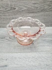 Vtg Pink Depression Pedestal Bowl Dish Compote Glass Lace Edge