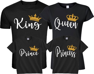 King or Queen Prince Princess Gold Crown NEW Couple Family matching T-Shirts