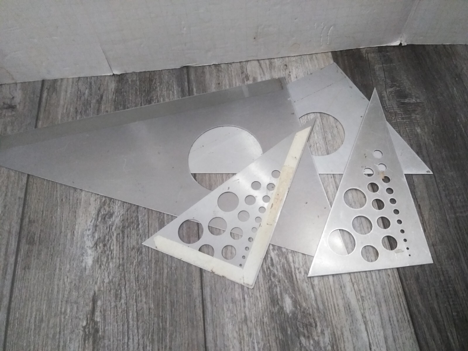 4- Fairgate  Aluminum drafting Triangle Rule W/ Circle  #'S  228-T, 222-T (2)..