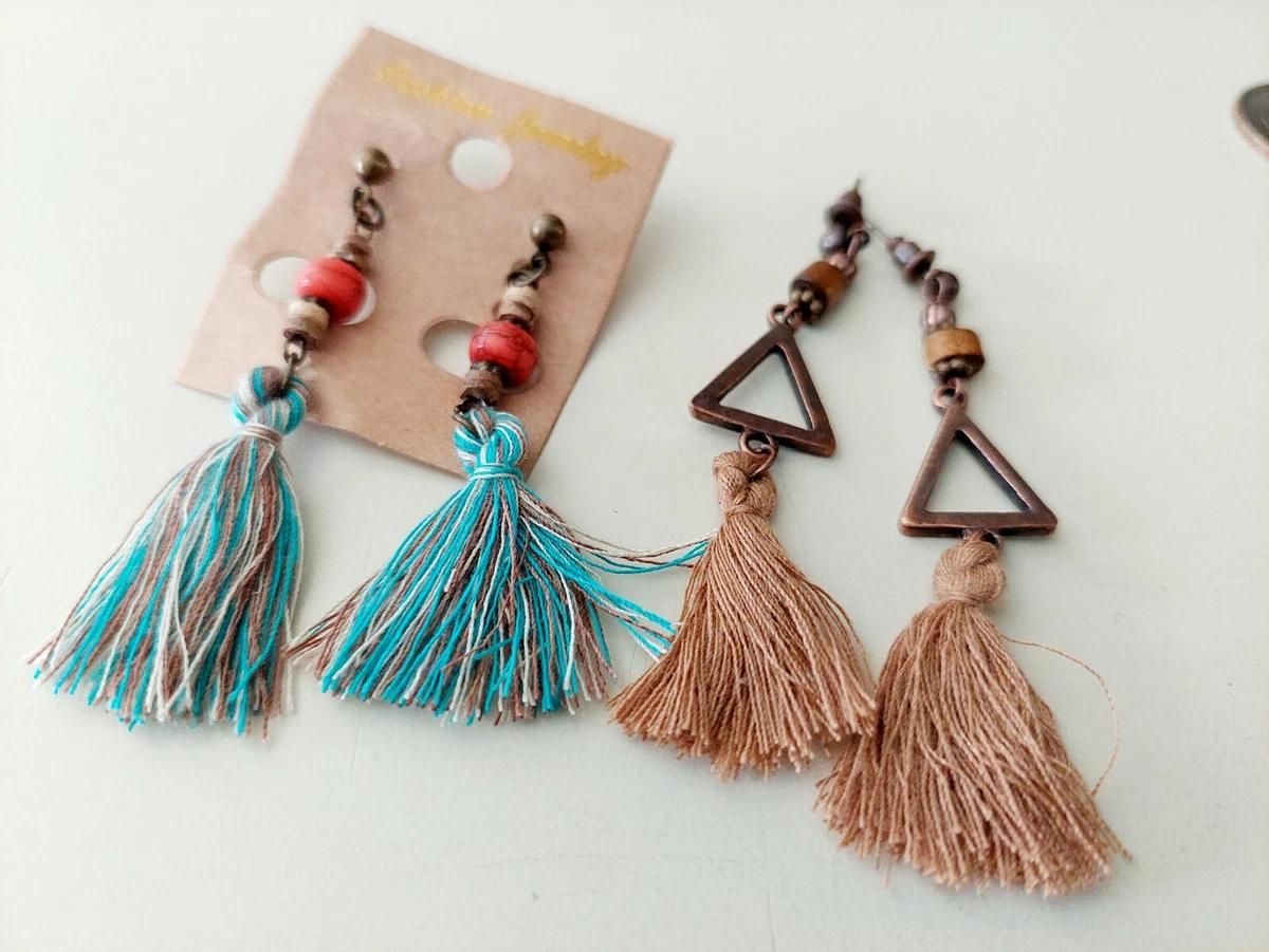 2 Pairs of Bohemian Hippie Style Dangling Fashion Earrings Costume