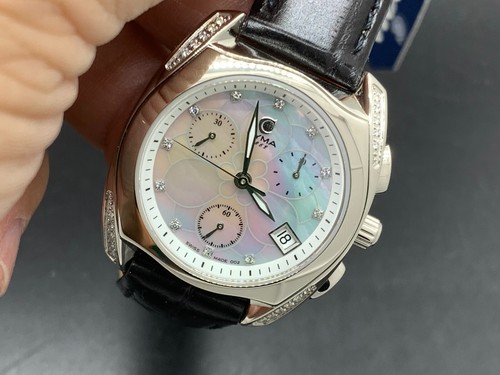 Swiss Made Cyma shell flower Dial Chronograph Date 5 Atm s/s Quartz Women Watch - Picture 9 of 20