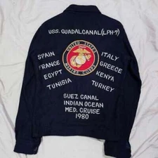 USMC 70s Vtg Souvenir Jacket Navy 2 Pocket Embroidery Men's Casual Outerwear