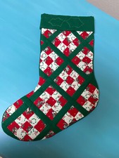 Vintage Handmade Christmas Quilt Stocking Cottagecore EUC