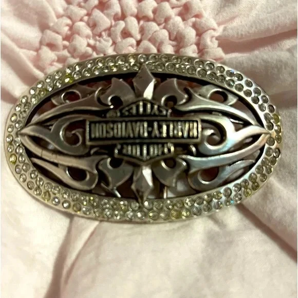 Harley Davidson Rhinestone Belt Buckle Silver Tone Filigree Bling 2010 Harley Davidson Belt Buckle Silver Tone Filigree Rhinestone  main image 4