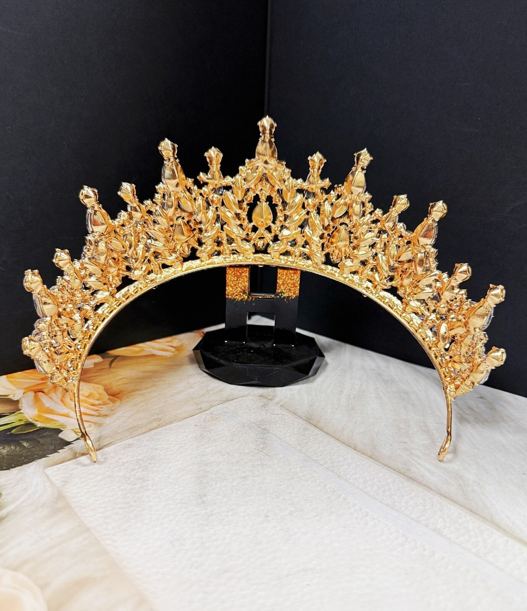 Crystal Beaded Tiara, Gold Wedding Tiara, Handmade Jewelry  display picture 3