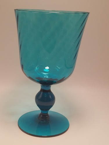 Vintage 8 1/4" Tall Empoli Teal Striped Pedestal Compote, Perfect Condition - Picture 5 of 7