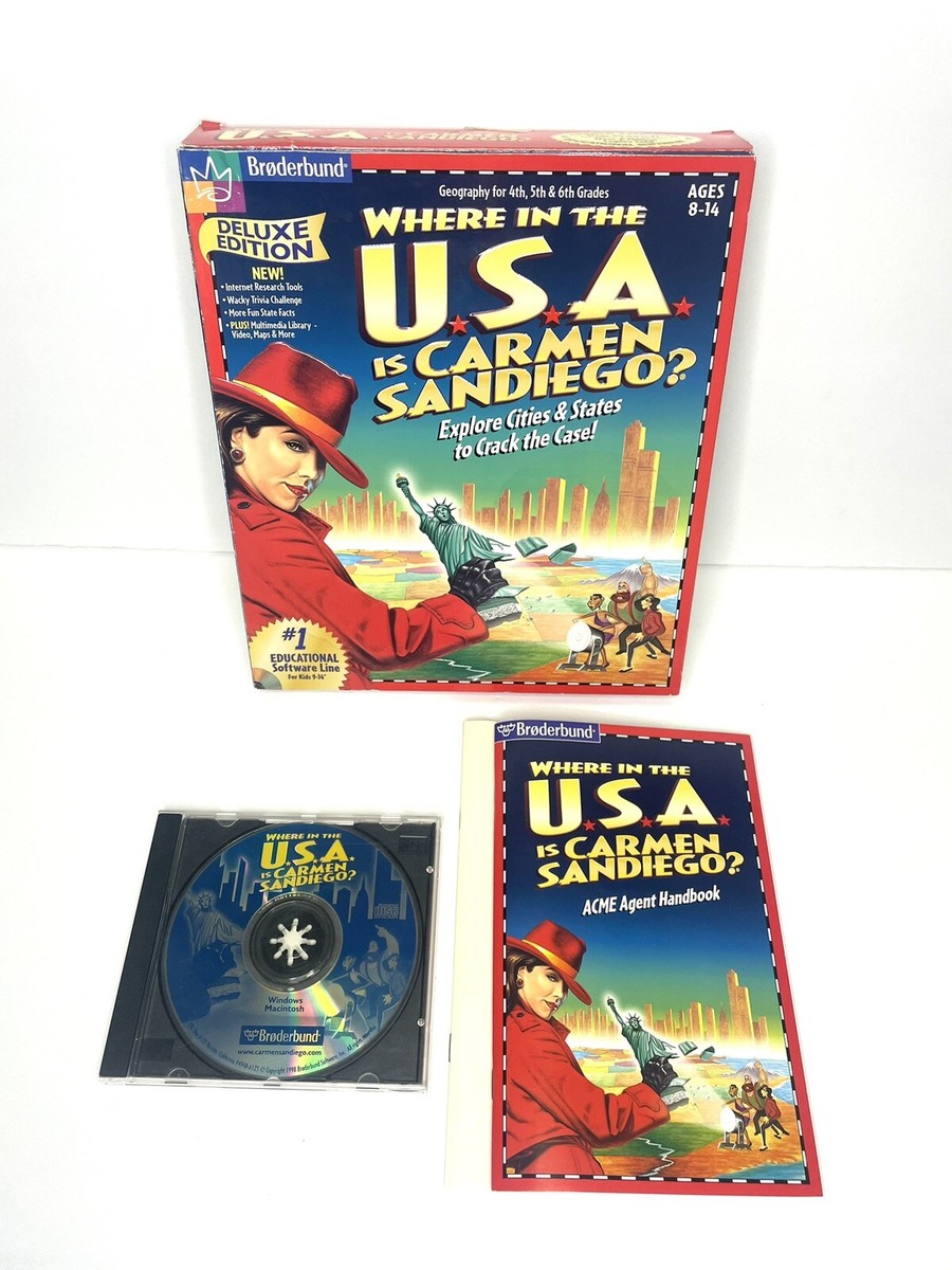 Where In The USA Is Carmen Sandiego Broderbund CD-ROM Big Box PC