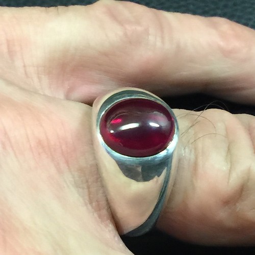 MJG STERLING SILVER FULL BEZEL RING. 12 x 10mm OVAL LAB RUBY CAB.STARTS AT 9.5 - Picture 5 of 5