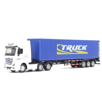 HuiNa 1/50 Diecast White Euro Truck with Blue Container Trailer