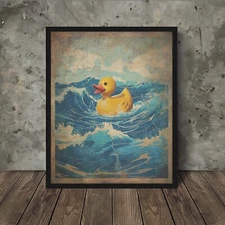 Vintage RUBBER DUCK Wall Art, Nautical Ducky Decor, Yellow Duckling Ocean Poster