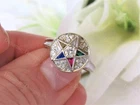 1.5Ct Eastern Star Lab Created Diamond & Multi Stone 14K White Gold FN Gift Ring