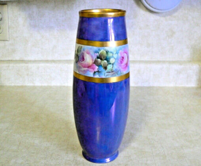 TK Czechoslovakia Porcelain Vase Crown Mark HAND PAINTED 10-1/4''  Early 1900s