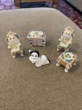 Vintage Occupied Japan 5 Piece Doll Mini Furniture Victorian Porcelain NS 