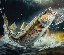 36" X 44" Panel Rainbow Trout Fishing Wildlife Cotton Fabric Panel D482.53