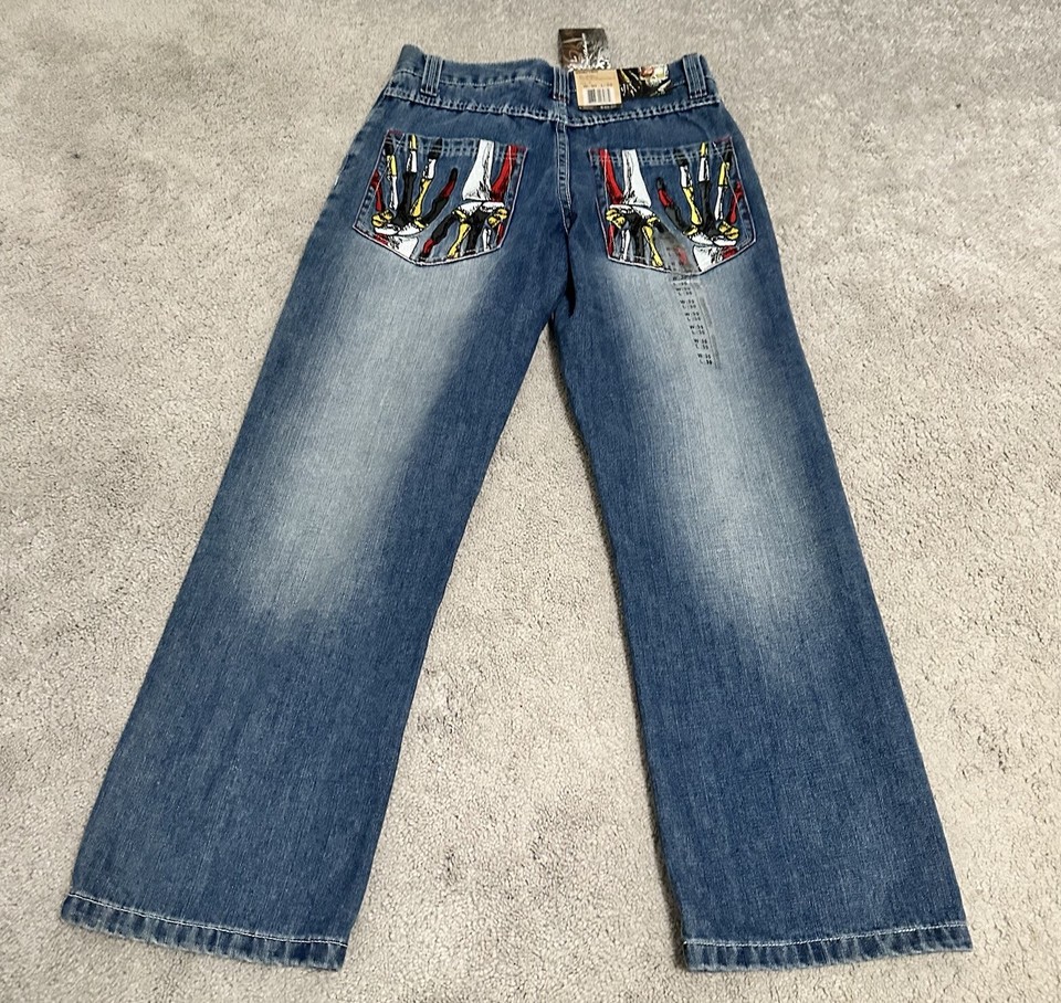 Six North Mens Jeans Blue Size 30 Baggy Skeleton Stonewash Y2K