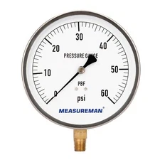 304 Stainless Steel CaseLead-Free Contractor Pressure Gauge 0-60Psi 4-1/2" Di...