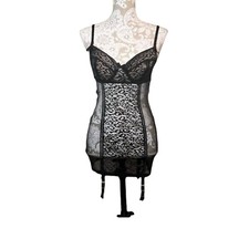 Victoria Secret's Black Embellished Lace Mesh Garter Slip Size 34D NWOT