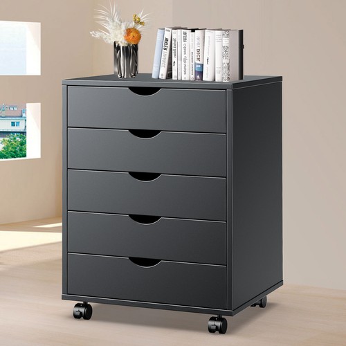 5-Layer Drawer Chest Storage Organizer -Wood Mobile File Cabinet with Wheels - Picture 10 of 20