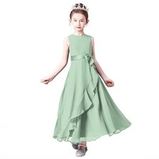 Little Juniors Girl Long Bridesmaid Dress Wedding Flower Girls 10 Sage Green