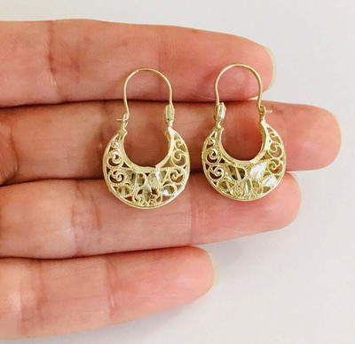 Filigrane Korbohrringe aus 10 Karat massivem Gold - 10 Karat Goldohrringe 27 mm x 16 mm - EGE23