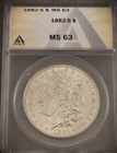 1882-S MORGAN SILVER DOLLAR ** ANACS MS-63**  PROBLEM FREE COIN  (7690)
