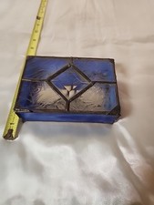 Vintage Leaded Cobalt Blue Stained Glass Jewelry Trinket Box See Description