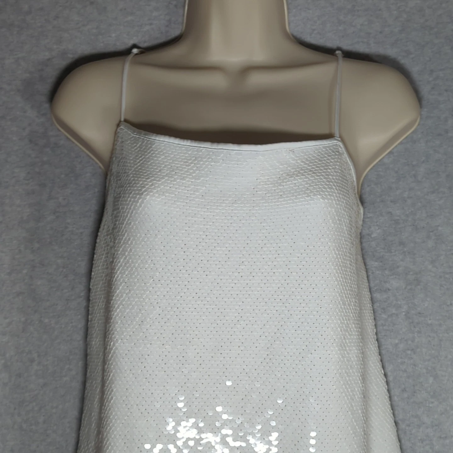 UNDERCOVER Abercrombie & Fitch mini abito bianco paillettes collo quadrato LP spaghetti strap sposa