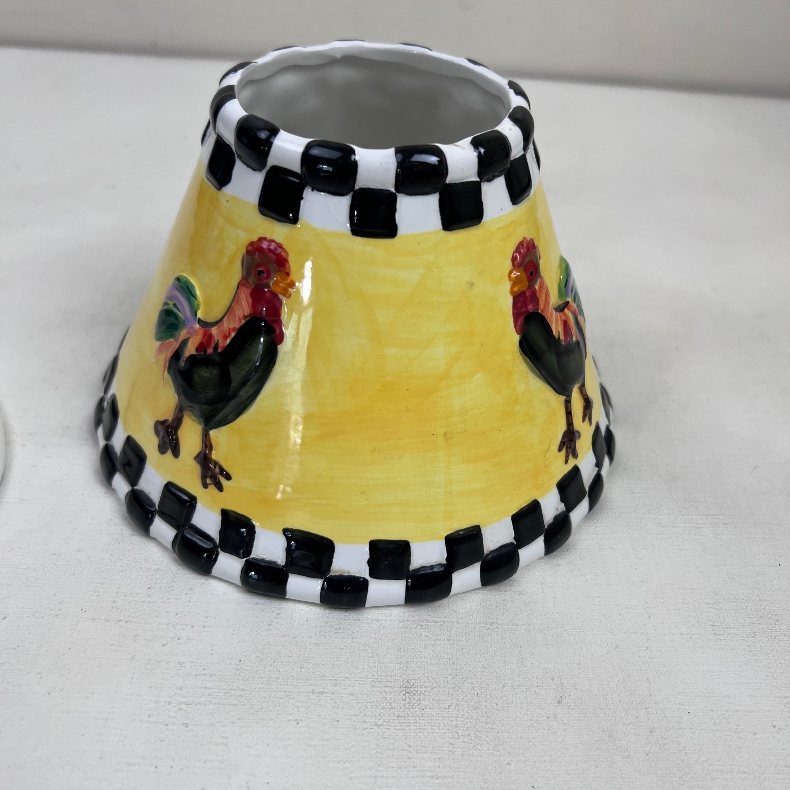 Rooster Candle Holder with Plate Yellow Black White Checkered Farmhouse Cottage