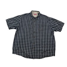 Wrangler Premium Quality Mens Plaid Button-Down Short Sleeve Shirt XL Navy/White