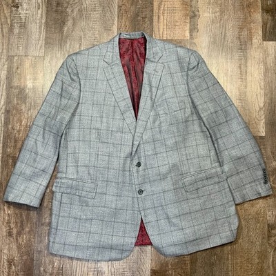 Tom James Sport Coat Blazer Men's 44R Gray Windowpane Paisley Satin Tailored