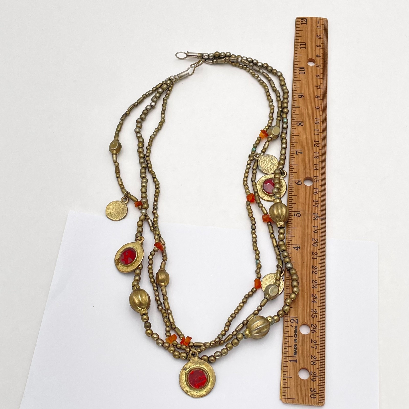 Boho Statement Beaded Layered Charm Necklace Gold… - image 11