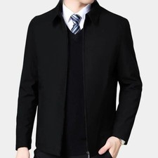 Mens Black Bomber Jacket Stand-Up Collar Zip ...