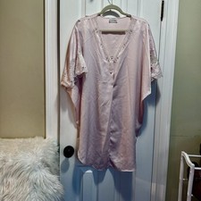 VTG Natori Satin Embroidered Lace Sleepwear Dress Pink Medium
