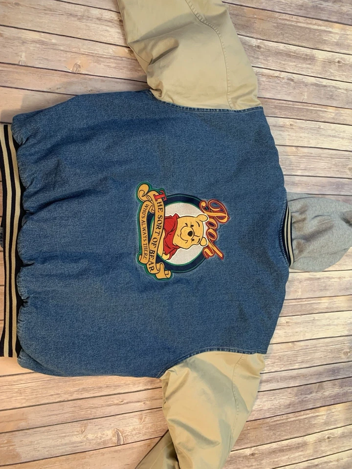 Vintage Disney Winnie the Pooh Denim Varsity Jacket Size L With Detachable Hood - Image 4 of 4