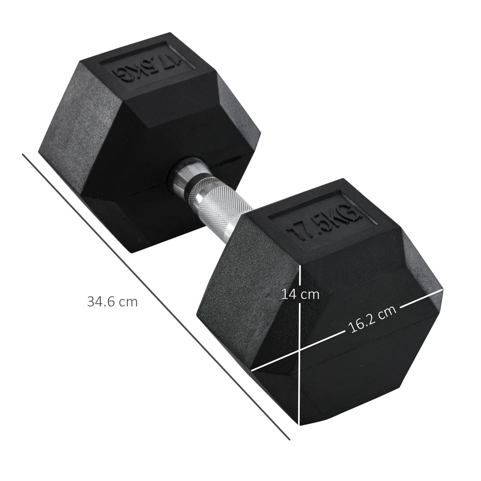 HOMCOM 17.5KG Single Rubber Hex Dumbbell Portable Hand Weights Home Gym, photo 3 of 5