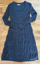 Calvin Klein Dark Grey Knit Sweater Dress Ruched Tiers Cozy Cottagecore Small
