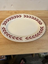 Vintage Homer Laughlin China Oval Platter. Hemlock Red, Leaf Pattern 1950’s. 12”