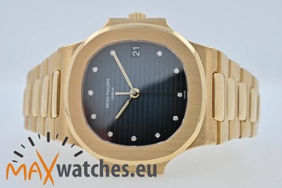 Patek Philippe Nautilus Blue Diamond Dial 18k yellow gold 3800 Service 02/2026
