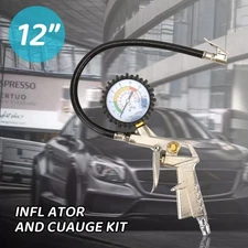Tire Inflator Gauge Flexible Hose 220 PSI Pistol Style Air Chuck Pneumatic