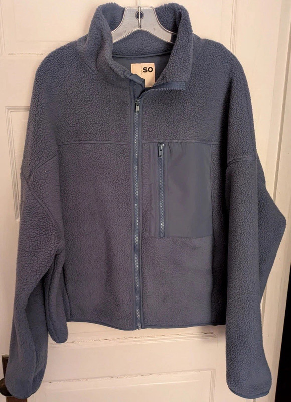 SO Women's Blue Solid Full Zip Jacket w/ Pockets Regular Fit XL