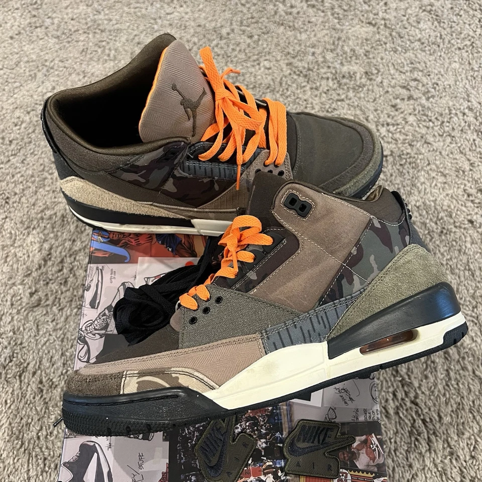 Air Jordan 3 Retro Patchwork 2021 Green Brown Olive Orange DO1830-200 11 Mens - Image 2 of 4