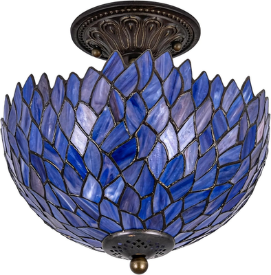 Vintage Wisteria Tiffany Semi Flush Mount Ceiling Light - Deep