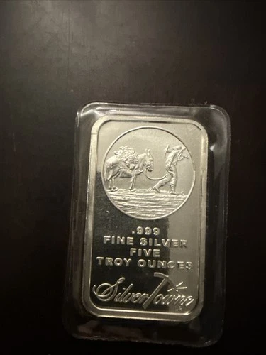 5 oz. SilverTowne Silver Bar - Trademark Prospector Design - 999 Fine