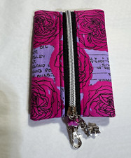 Pink Purple Floral Zippered Clip-On Bag Charm w/ Lobster Clasp Star Charm