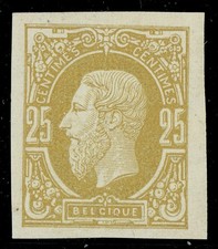 [st4206] BELGIUM 1875 Scott#37 MNH 25 centimes Ocher IMPERFORATED