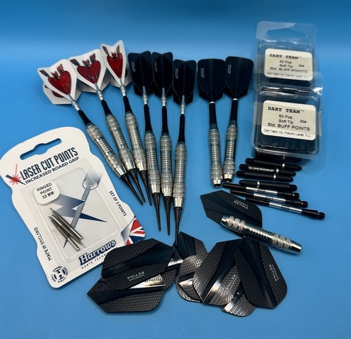 Harrows Dart And Parts Lot Darts In Hearts Supergrip Carbon Soft Tips All Shown